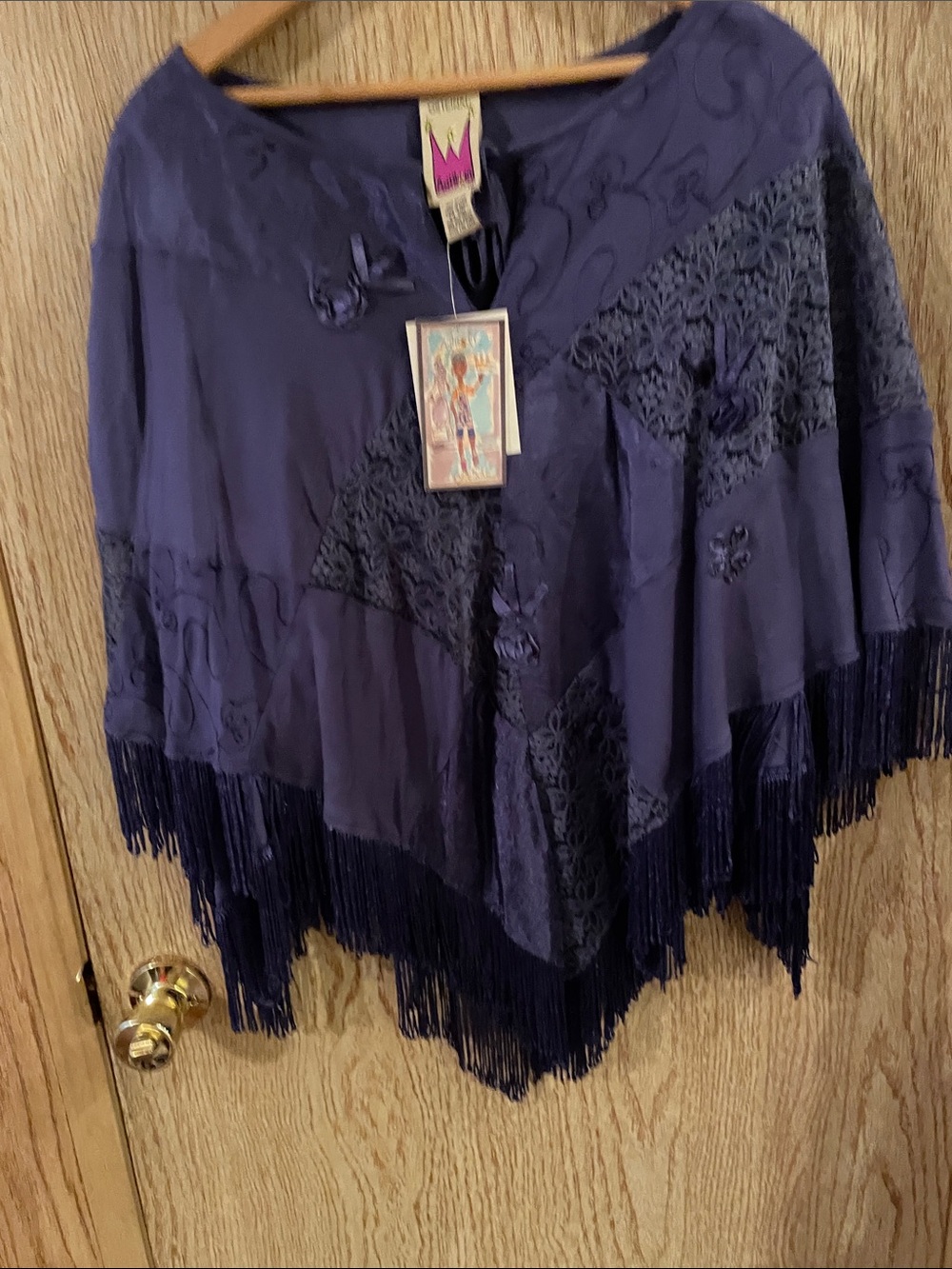 Embroidered Fringe Cape in Deep purple by Original Anthony